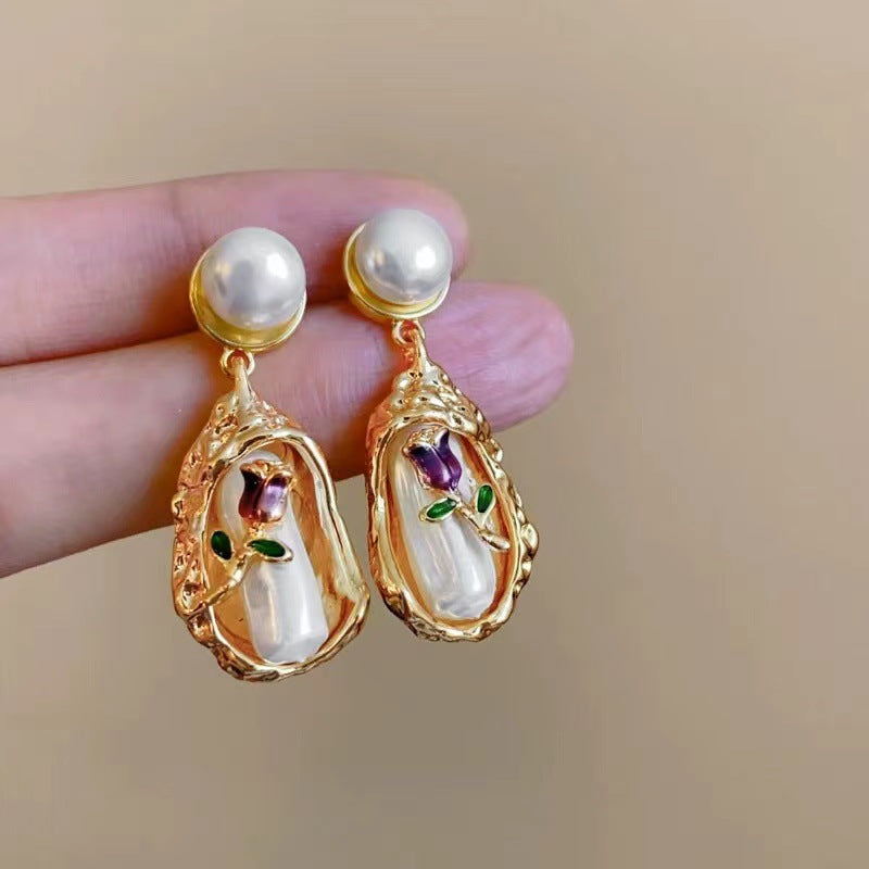 Vintage Flower Pearl Earrings fashionnsio