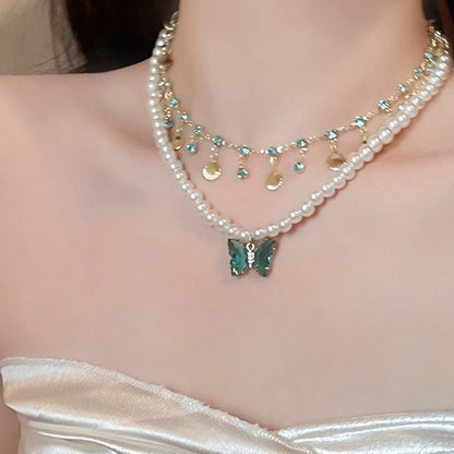 Butterfly Layered Pearl Necklace