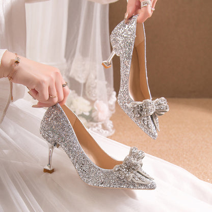 Crystal Sequins Bowknot Cinderella Heels