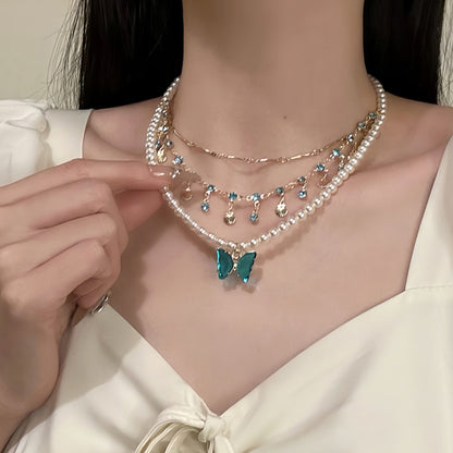 Butterfly Layered Pearl Necklace