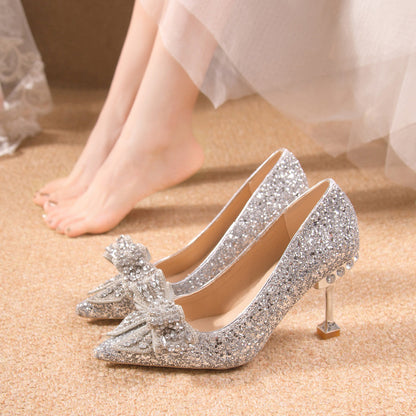 Crystal Sequins Bowknot Cinderella Heels