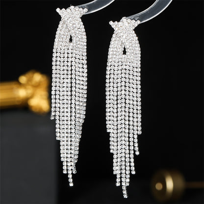 Sparkling Full Rhinestone Long Fringe Earrings fashionnsio