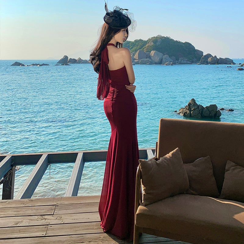 Halter Flared Maxi Dress - Fashionnsio