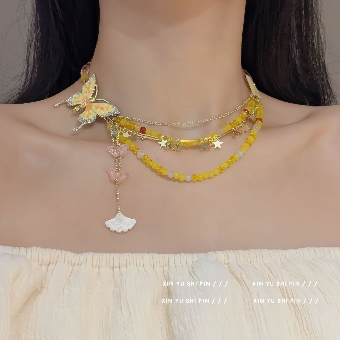 Butterfly Drip Beaded Necklace - Fashionnsio