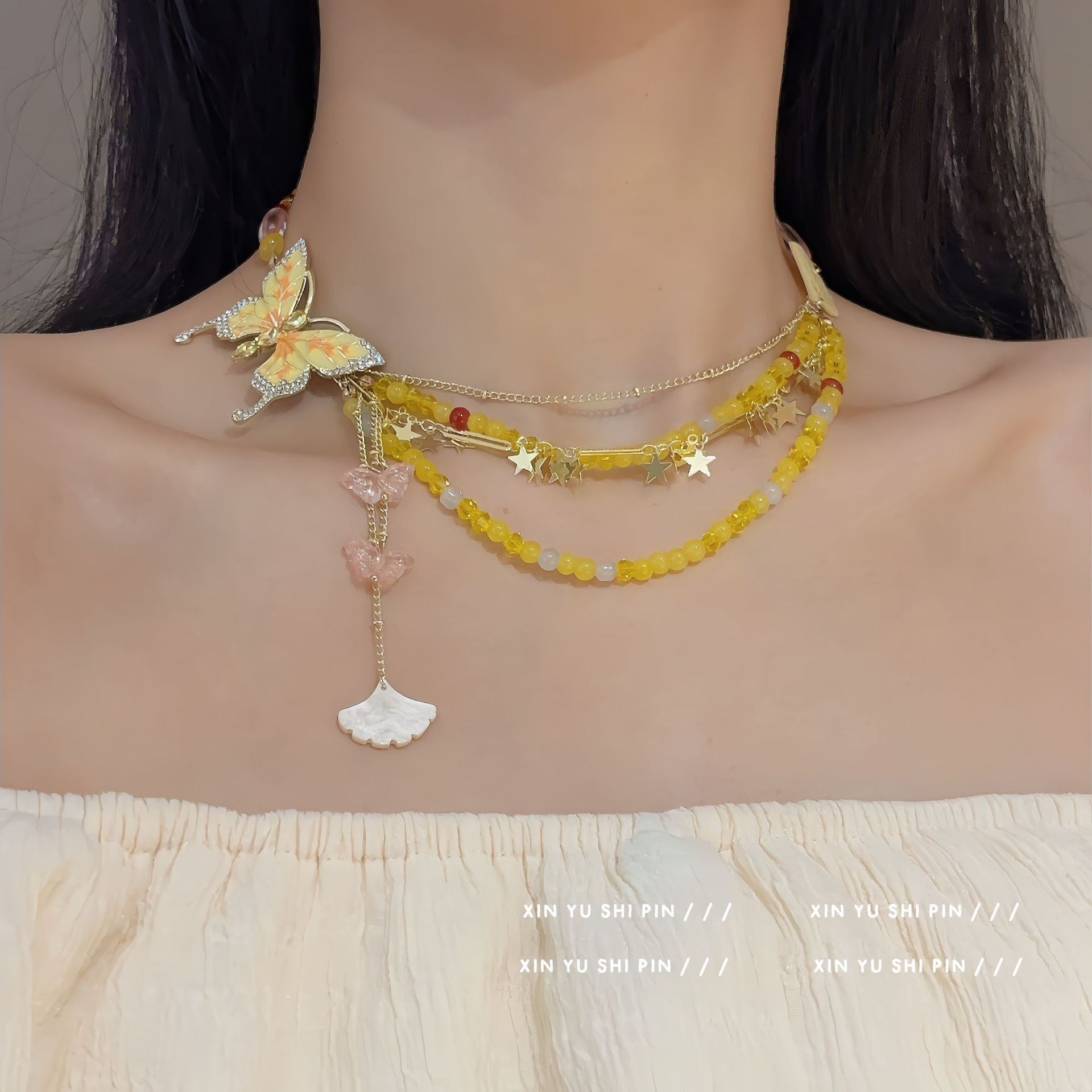 Butterfly Drip Beaded Necklace - Fashionnsio