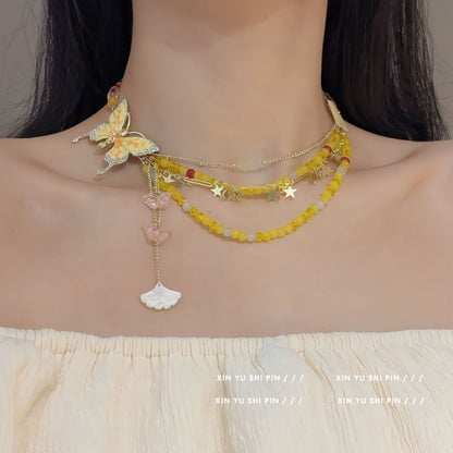 Butterfly Drip Beaded Necklace - Fashionnsio
