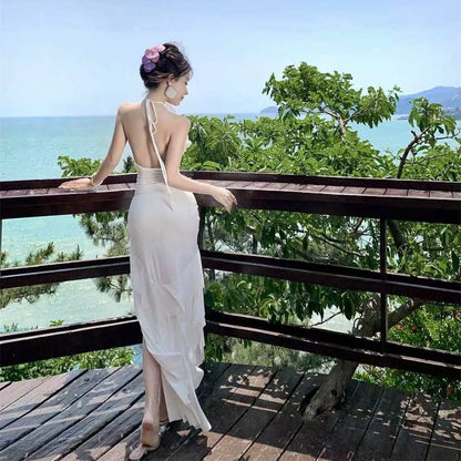 Halter Ruffle Beach Dress - Fashionnsio