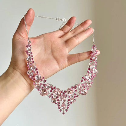 Pink Blossom Rhinestone Necklace