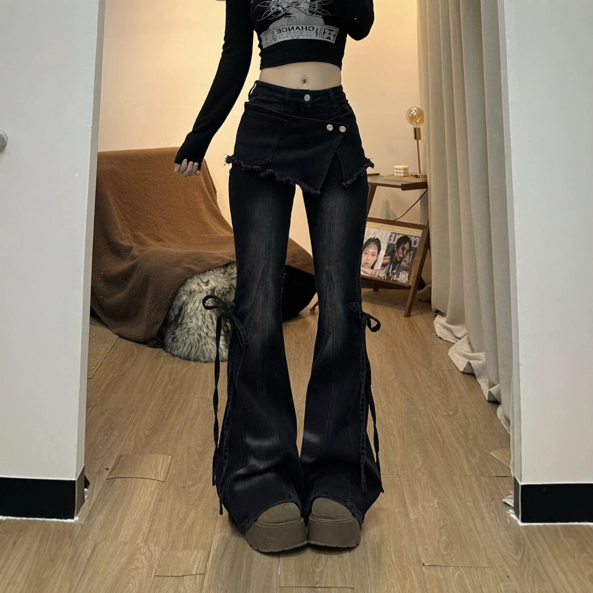 Y2K Layered Flared Jeans - Fashionnsio
