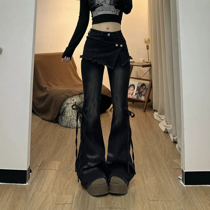 Y2K Layered Flared Jeans - Fashionnsio