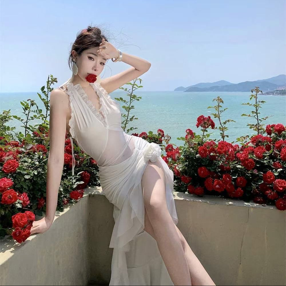 Halter Ruffle Beach Dress - Fashionnsio