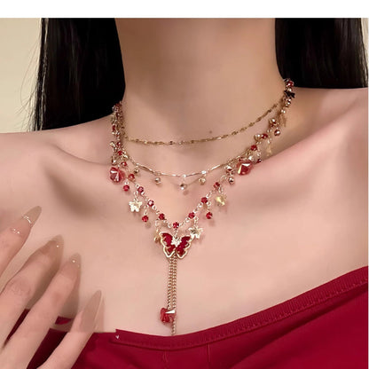 Butterfly Tassel Layer Necklace - Fashionnsio