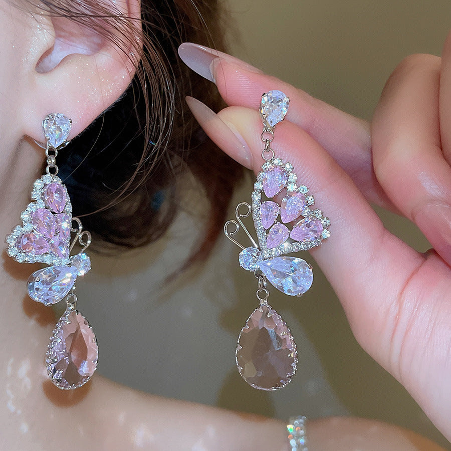 Zircon Butterfly Drop Earrings - Fashionnsio