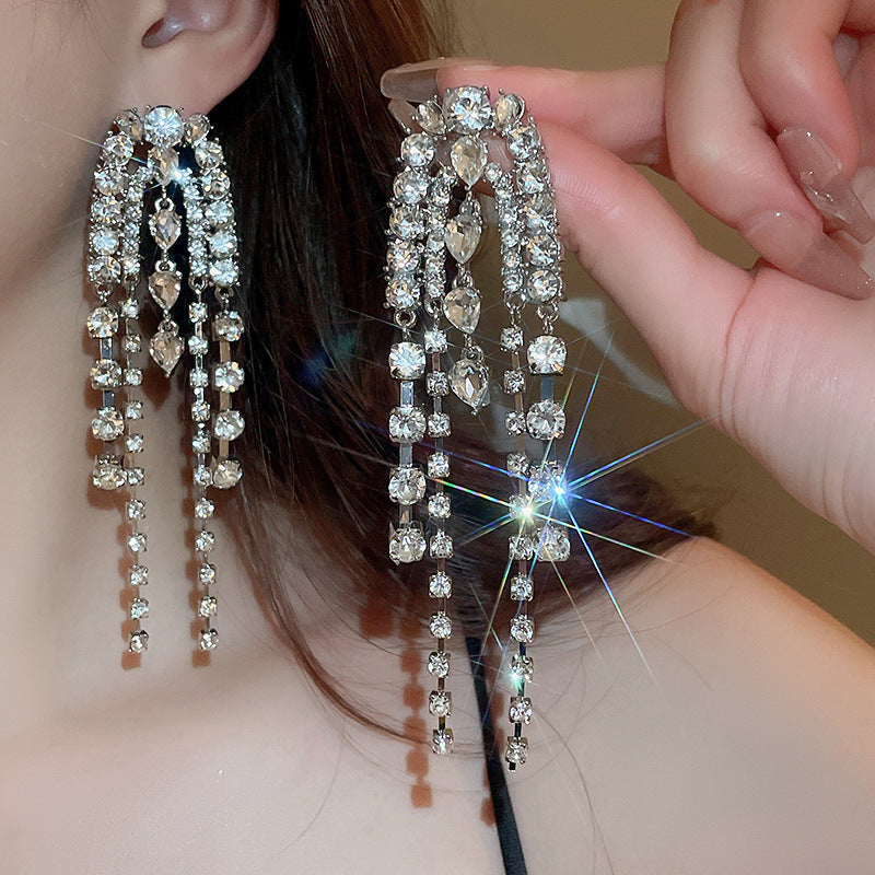 Long Dangling Crystal Earrings - Fashionnsio