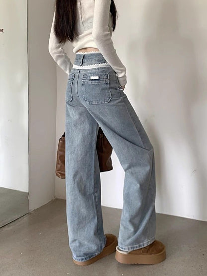 Denim Bow Lace Jeans - Fashionnsio