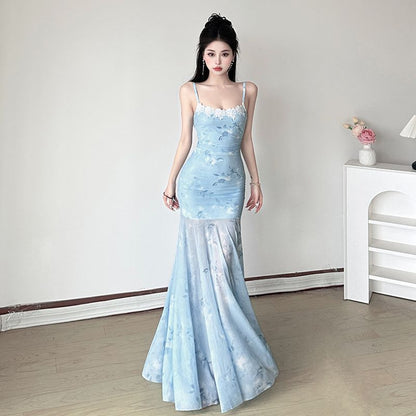 Printed Mesh Fairy Long Dress - Fashionnsio