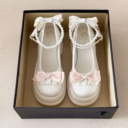 Pearl Bow Mary Janes Heels - Fashionnsio