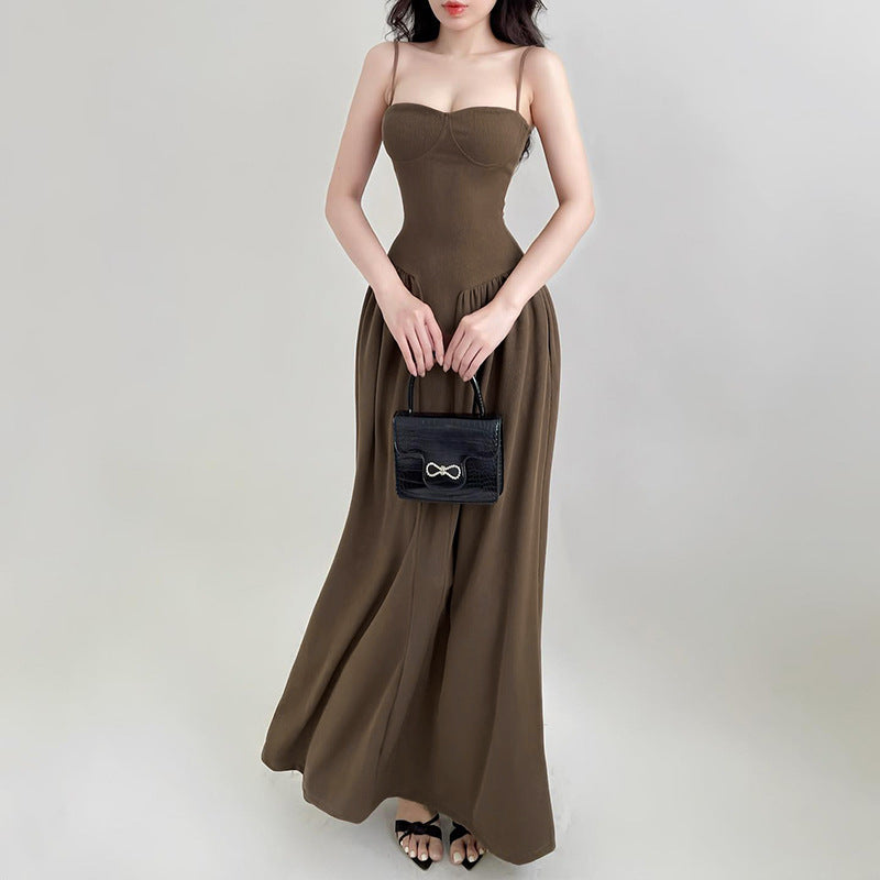 Pleated Slim Waist Long Dress