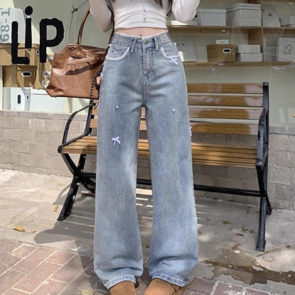 Denim Bow Lace Jeans - Fashionnsio