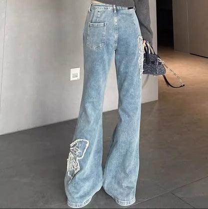 Lace Butterfly Wide Leg Jeans - Fashionnsio