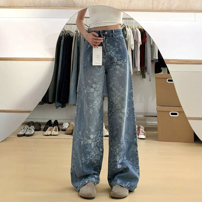 Floral Embroidery Wide Leg Jeans - Fashionnsio
