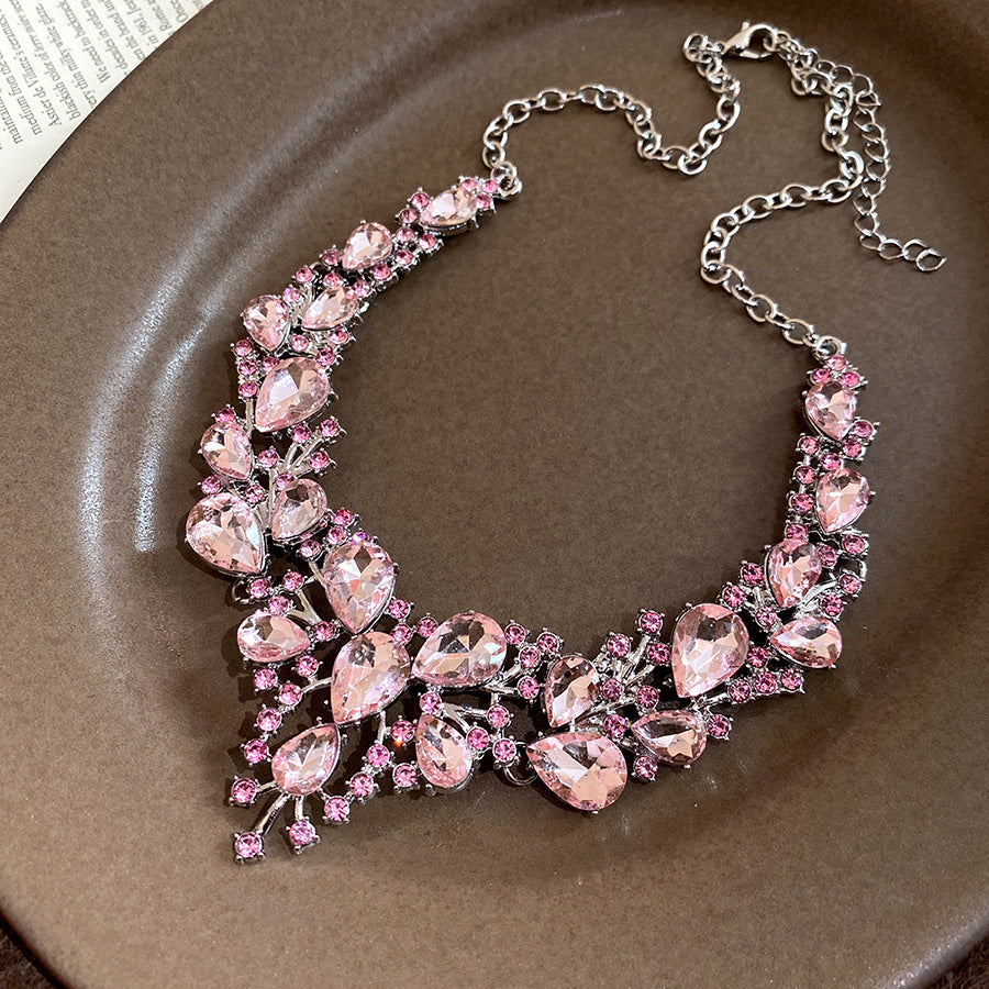 Pink Blossom Rhinestone Necklace