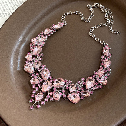 Pink Blossom Rhinestone Necklace