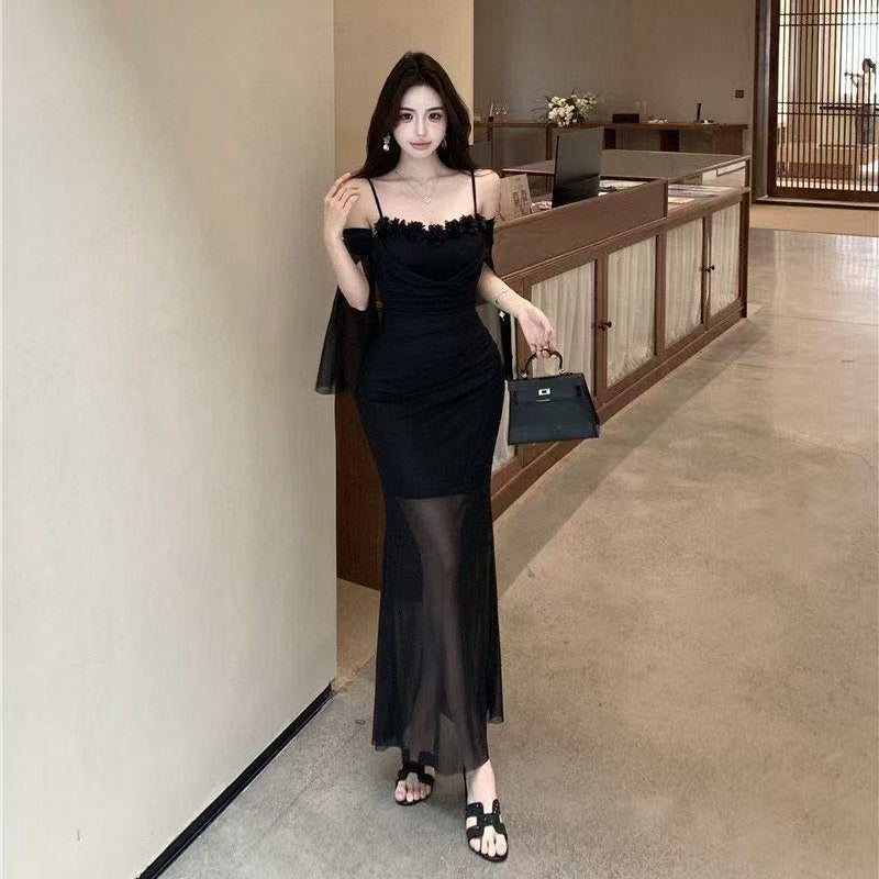 Floral Mesh Long Bodycon Dress - Fashionnsio