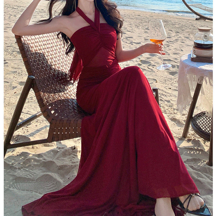 Halter Flared Maxi Dress - Fashionnsio