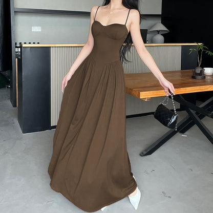 Pleated Slim Waist Long Dress