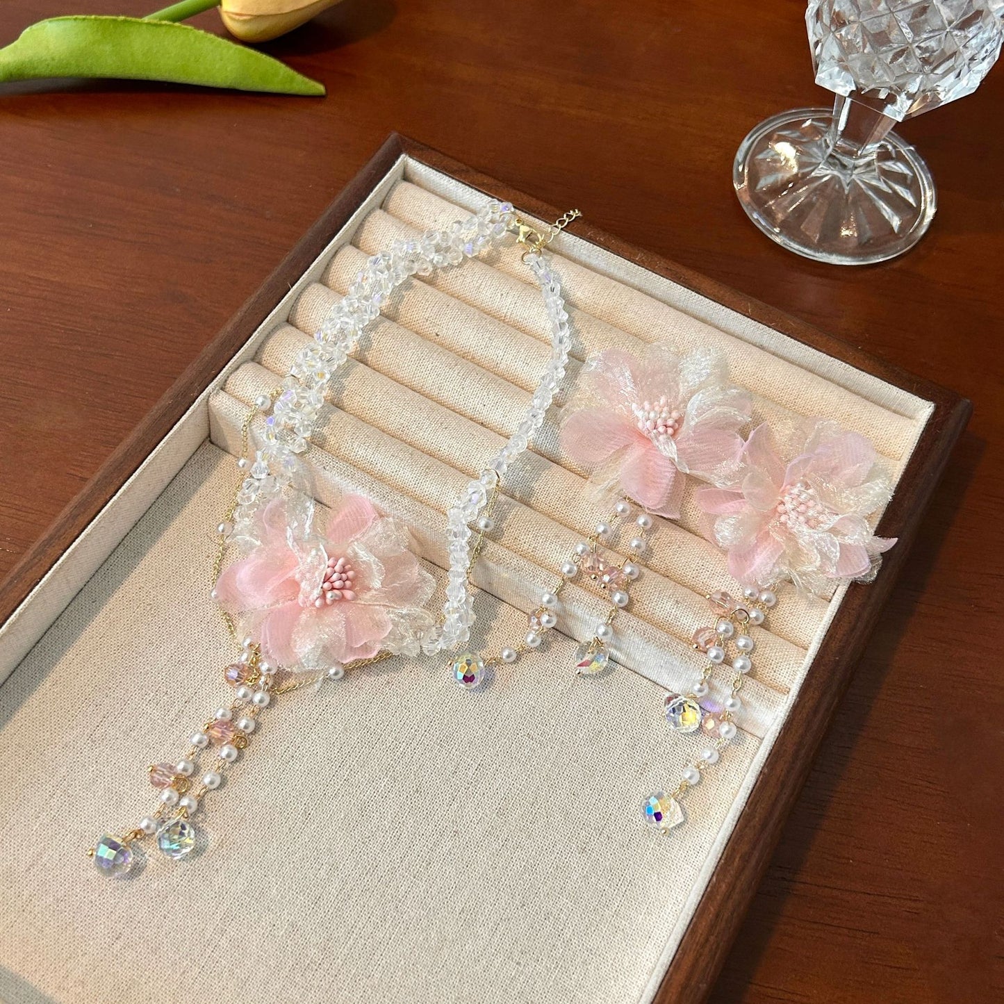 Crystal Flower Pearl Jewelry Set - Fashionnsio