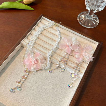 Crystal Flower Pearl Jewelry Set - Fashionnsio