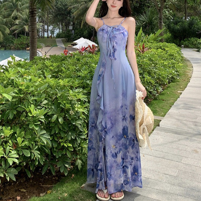 Ruffle Floral Printed Fairy Long Dress