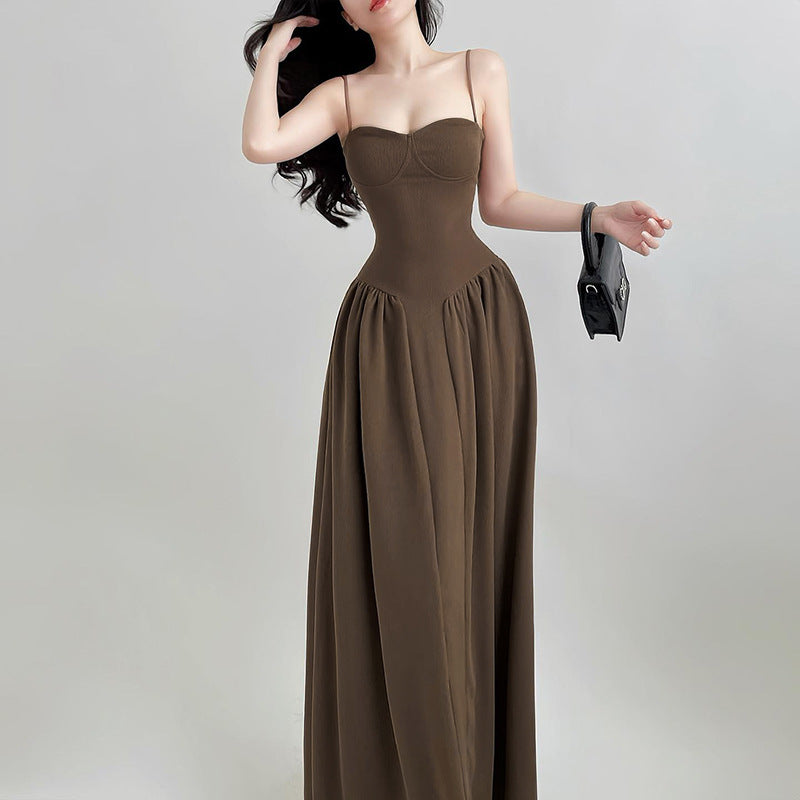 Pleated Slim Waist Long Dress