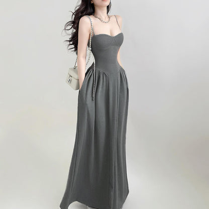 Pleated Slim Waist Long Dress