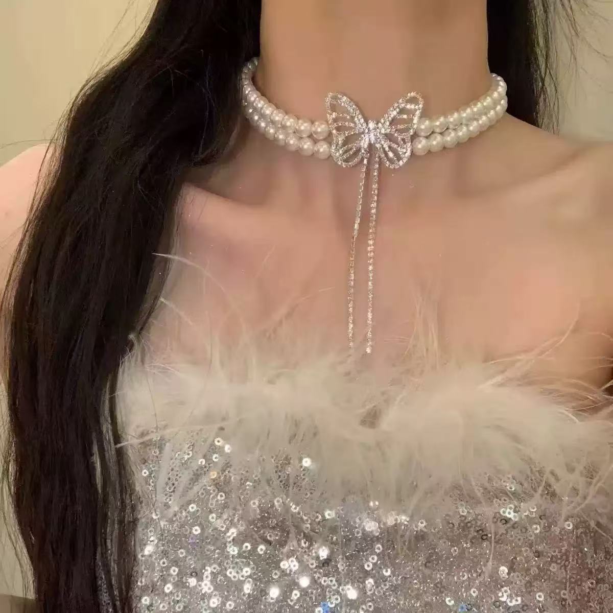 Diamond Butterfly Choker Necklace - Fashionnsio