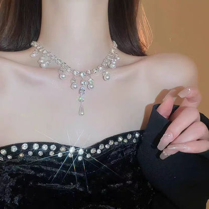 Pearl Tassel Diamond Necklace