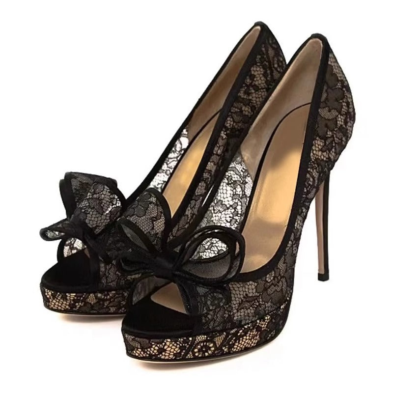 Lace Embroidered High Heels - Fashionnsio