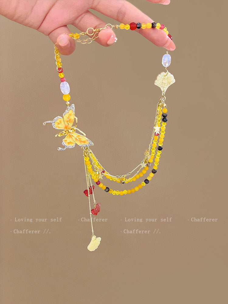 Butterfly Drip Beaded Necklace - Fashionnsio