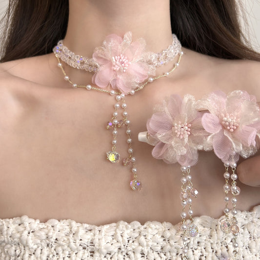 Crystal Flower Pearl Jewelry Set - Fashionnsio