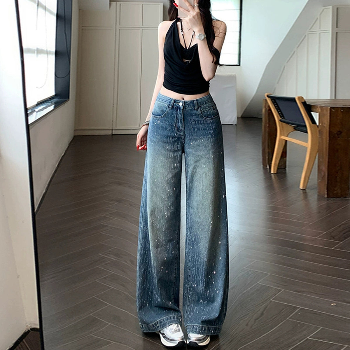 Y2K Loose Rhinestone Jeans - Fashionnsio