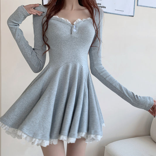 Korean Pleated Patchwork Dress