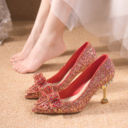 Crystal Sequins Bowknot Cinderella Heels