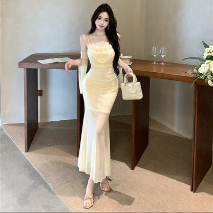 Floral Mesh Long Bodycon Dress - Fashionnsio