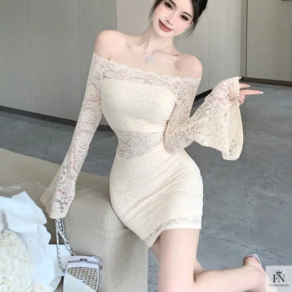 Off Shoulder Lace Mini Dress - Fashionnsio