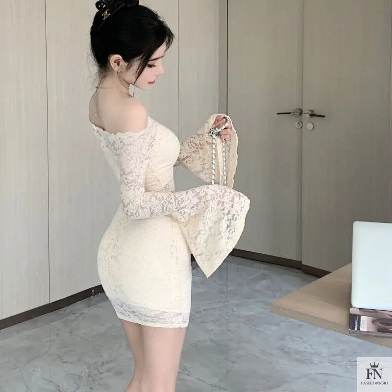 Off Shoulder Lace Mini Dress - Fashionnsio