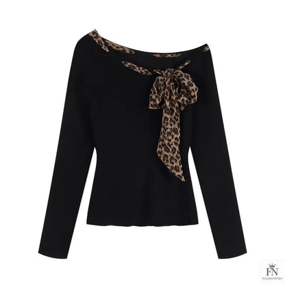 Off Shoulder Leopard Print Bow Top - Fashionnsio