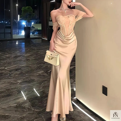 Off Shoulder Long Corset Dress - Fashionnsio