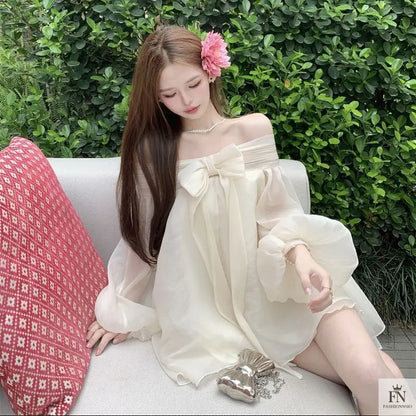 Off Shoulder Mini Bow Dress - Fashionnsio