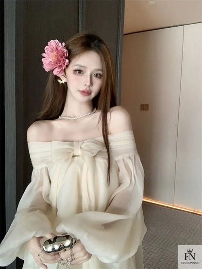 Off Shoulder Mini Bow Dress - Fashionnsio